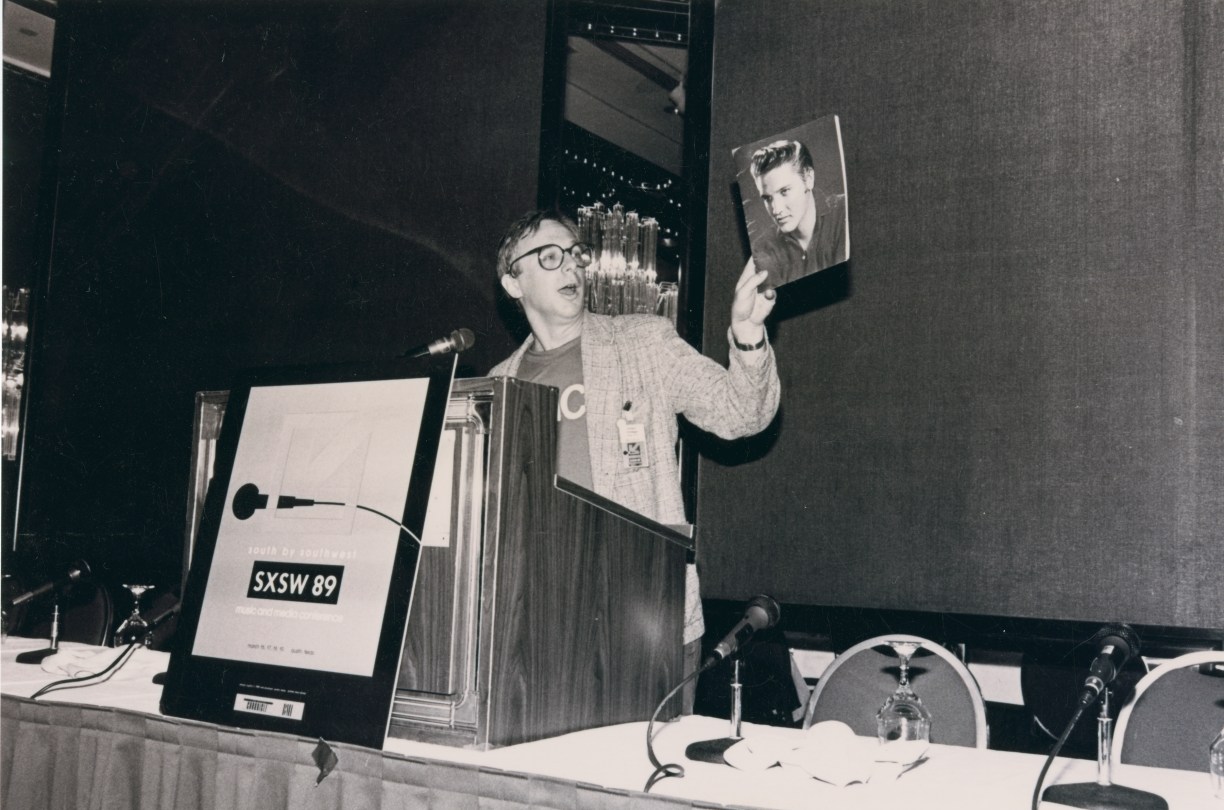 Robert Christgau at SXSW 1989. Photographer unknown.