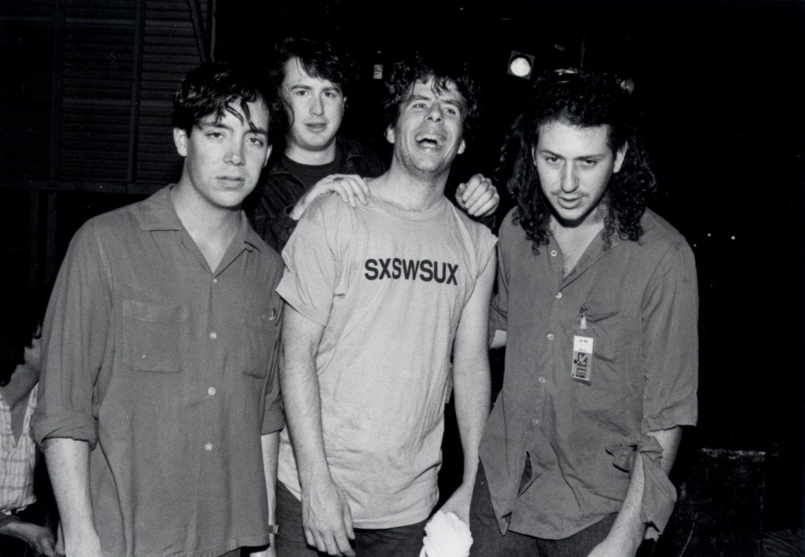 Miles Zuniga, Bill David, Mojo Nixon & Ricky Gelb at SXSW 1989.