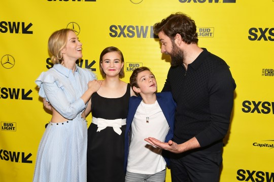 AUSTIN, TX - MARCH 09: Emily Blunt, Millicent Simmonds, Noah Jupe, and John Krasinski attend the 