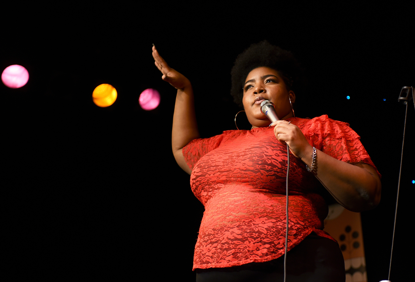 Dulcé Sloan performs onstage at The Daily Show News Team Live at Esther's Follies.