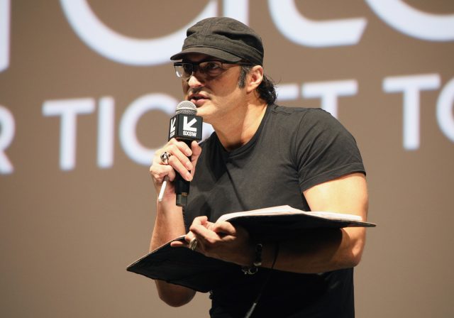 Robert Rodriguez speaks onstage at The Robert Rodriguez Film School and Red 11 premiere at Atom Theater.