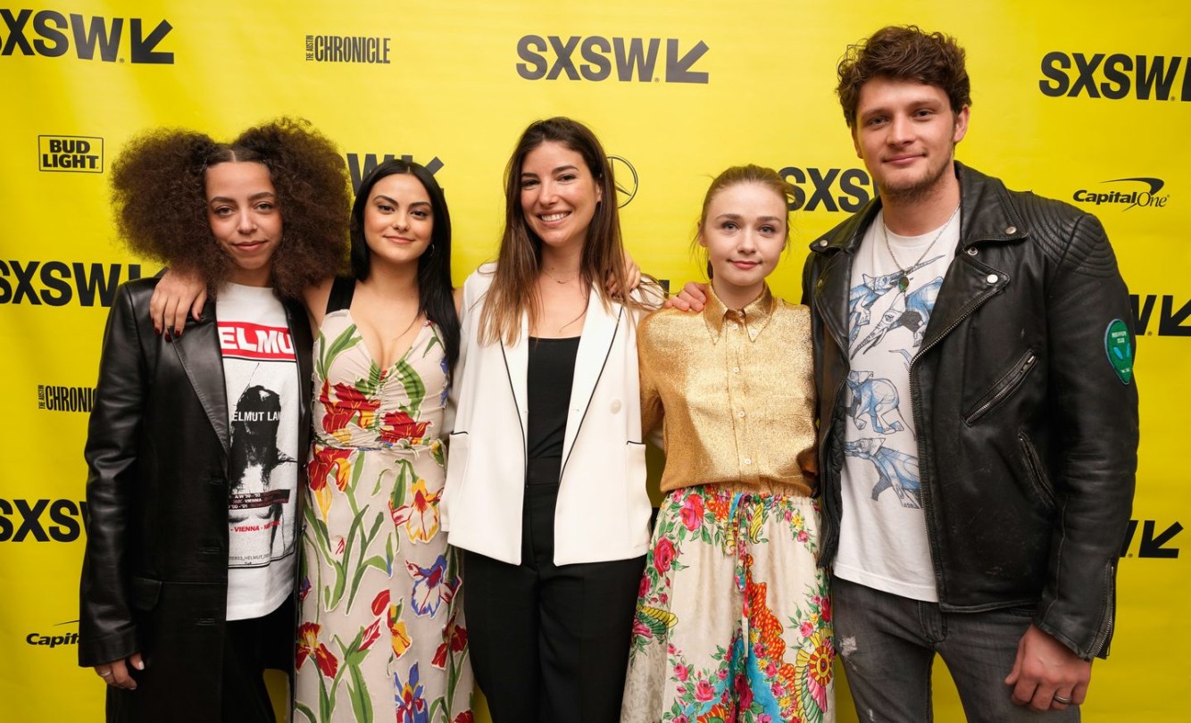Carly Stone (center) and actors attend the premiere of The New Romantic. Photo by Ismael Quintanilla/Getty Images for SXSW.