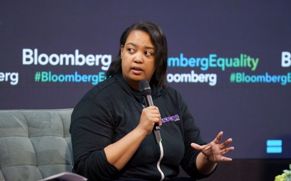 Arlan Hamilton speaking at Bloomberg in NYC, 2018. Courtesy of Bloomberg