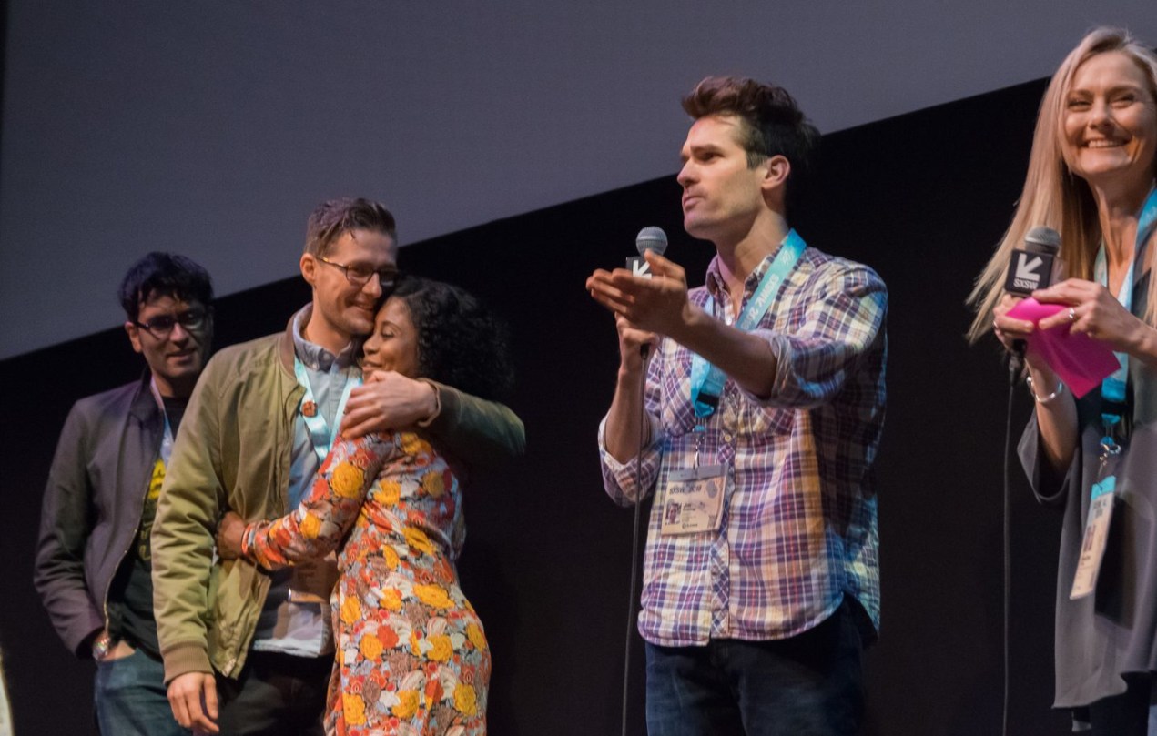 Jim Cummings speaking at the screening of Thunder Road. Photo by Katie Marriner.