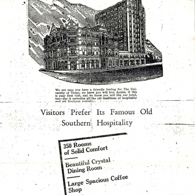 1930s advertisement for the Driskill Hotel in Austin, Texas