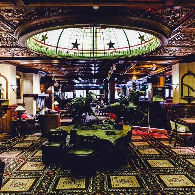 view of the bar inside the Driskill Hotel in Austin, Texas