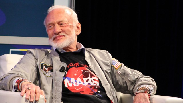 Buzz Aldrin speaks onstage during a featured session with Jeff Kluger - SXSW 2017. Photo by Nicole Burton