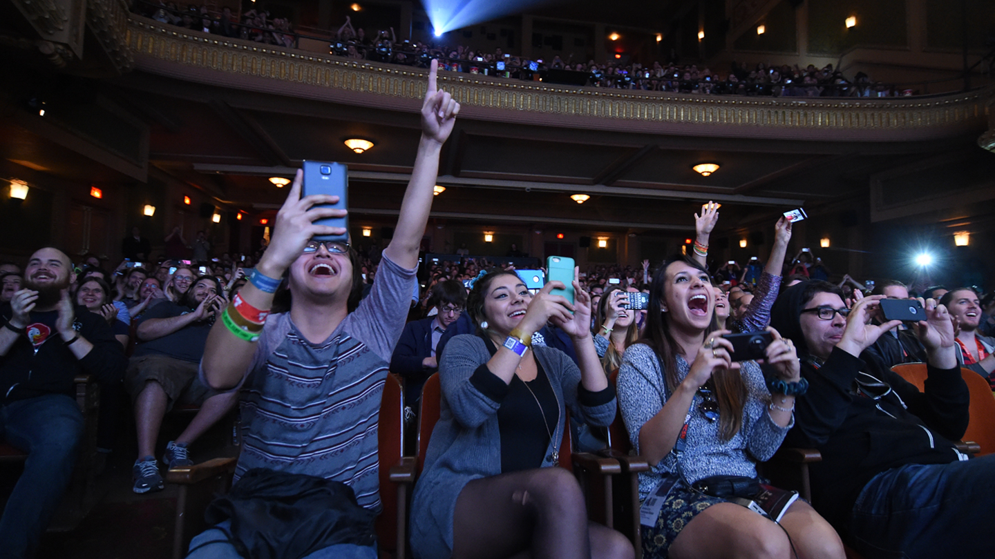 A full house at the Paramount Theatre reacts to the midnight secret screening of "Furious 7" during SXSW 2015. Photo by Michael Buckner/Getty Images for SXSW.